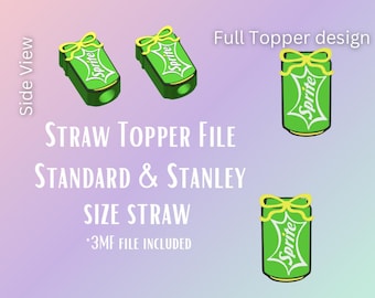 S Soda with Bow* Straw Topper Digital File | Fits Standard & Stanley Straws | Pre-Colored 3MF