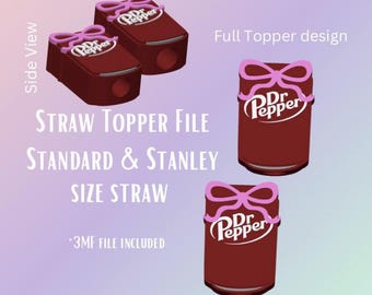 Dr p with a Bow Straw Topper Digital File | Fits Standard & Stanley Straws | Pre-Colored 3MF