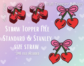 Love Cherry* Topper Digital File | Fits Standard & Stanley Straws | Pre-Colored 3MF
