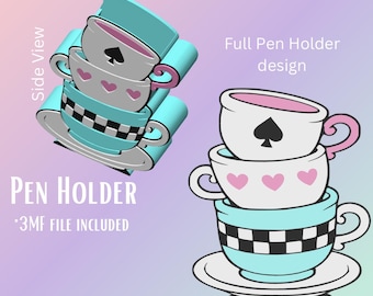 Tea Cups Pen Holder Digital File | Pre-Colored 3MF File