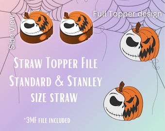 Jack Pumpkin* Straw Topper Digital File | Fits Standard & Stanley Straws | Pre-Colored 3MF File
