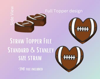 Football Heart Straw Topper 3D-Print File | Fits Standard & Stanley Straws | Pre-Colored 3MF
