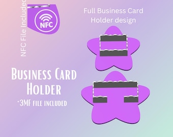 May include: A purple business card holder design with a star shape. The design includes the text "BUSINESS CARD HOLDER" and "NFC File Included". The image also shows a graphic of an NFC symbol.