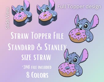 Donut Alien * Straw Topper 3D-Print File | Fits Standard & Stanley Straws | Pre-Colored 3MF