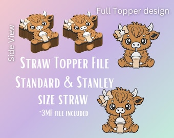 Kaffee Kuh* Stroh Topper 3D-Druck Datei | Passend für Standard & Stanley Strohhalme | Eingefärbt 3MF
