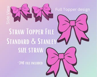 Ribbon Bow Straw Topper | Fits Standard & Stanley | Pre-Colored 3MF Digital File