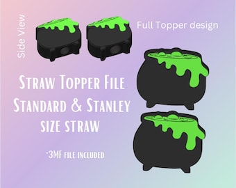Cauldron* Straw Topper | 3D Print File | Fits Standard & Stanley Straws | Pre-Colored 3MF