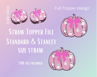 Ghost Pumpkin Straw Topper 3D-Print File | Fits Standard & Stanley Straws | Pre-Colored 3MF