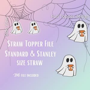 Caffeinated Ghost* Stroh Topper Digitale Datei | Passend für Standard & Stanley Strohhalme | Vorgefärbte 3MF-Datei
