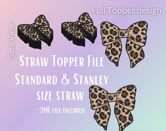 Leopard Bow* Straw Topper | 3D Print File | Fits Standard & Stanley Straws | Pre-Colored 3MF