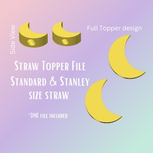 Mond Stroh Topper Digitale Datei | Passend für Standard & Stanley Strohhalme | Vorgefärbte 3MF-Datei