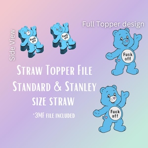 F Off Bear* Straw Topper 3D-Print File | Fits Standard & Stanley Straws | Pre-Colored 3MF