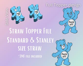 F Off Bear* Straw Topper 3D-Print File | Fits Standard & Stanley Straws | Pre-Colored 3MF