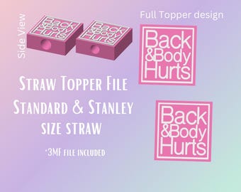 Back and Body Straw Topper Digital File | Fits Standard & Stanley Straws | Pre-Colored 3MF File