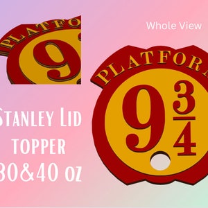 May include: A red and gold round sign with the text "PLATFORM 9 3/4" in white. The sign has a hole in the center.