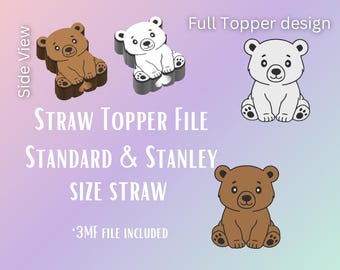 Bear* 3D-Print File | Fits Standard & Stanley Straws | Pre-Colored 3MF