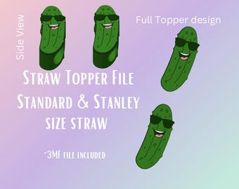 Coole Gurke Stroh Topper Digitale Datei | Passend für Standard & Stanley Strohhalme | Vorgefärbte 3MF-Datei