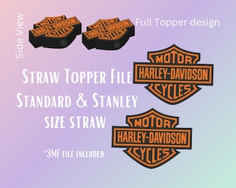 Motorcycle Straw Topper Digital File | Fits Standard & Stanley Straws | Pre-Colored 3MF