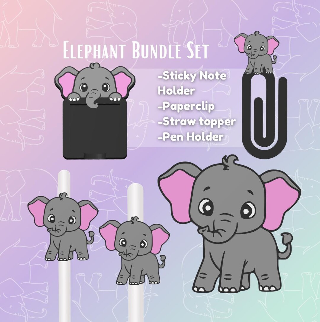 Elephant Bundle Digital Files | Pen Holder, Sticky Note, Straw Topper ...
