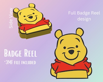 Cute Silly Bear Badge Reel Topper | Digital 3MF + STL File | Pre-Colored Multi-Color Print