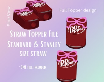 Dr. P Straw with a Bow Topper Digital File | Fits Standard & Stanley Straws | Pre-Colored 3MF