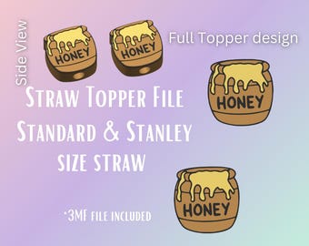 Honey Pot Straw Topper Digital File | Fits Standard & Stanley Straws | Pre-Colored 3MF File