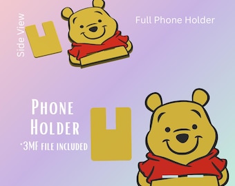 Cute Silly Bear Phone Stand | 3D Printed Phone Holder | Desk & Bedside Accessory | Pre-Colored 3MF