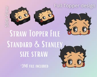 Betty* Straw Topper Digital File | Fits Standard & Stanley Straws | Pre-Colored 3MF File
