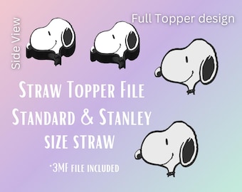 Peanut Dog Straw Topper Digital File | Fits Standard & Stanley Straws | Pre-Colored 3MF File