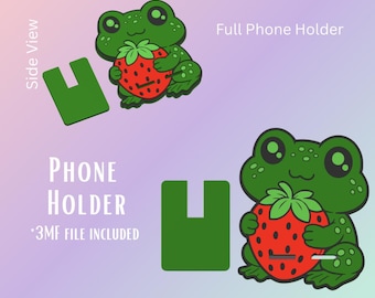 Strawberry Frog Phone Stand | 3D Printed Phone Holder | Desk & Bedside Accessory | Pre-Colored 3MF