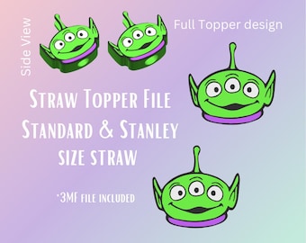 Toy Alien Straw Topper Digital File | Fits Standard & Stanley Straws | Pre-Colored 3MF File
