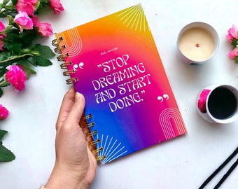 Spiral notebooks | Cute, aesthetic positive vibes journal | Stop dreaming and start doing softcover notebook | Mental health notebook