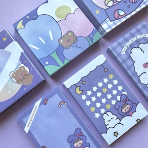 Cute Purple Sticky notes, Cartoon Memo Pad, Kawaii Notepad, Page markers flags, Korean Sticky notes, Stationery supply 50sheets