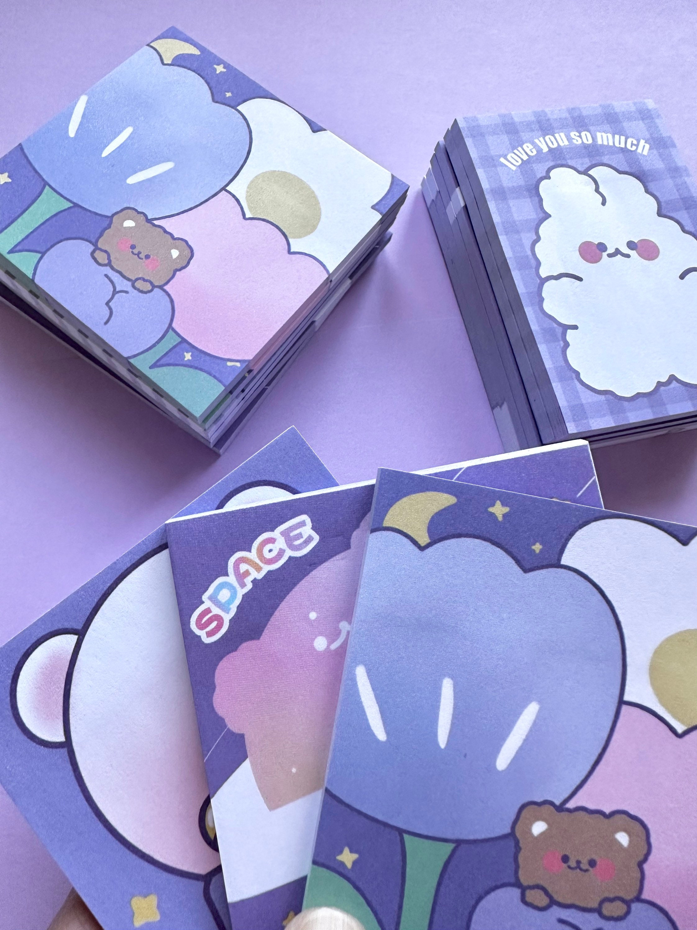 Cute Purple Sticky Notes Cartoon Memo Pad Kawaii Notepad - Etsy