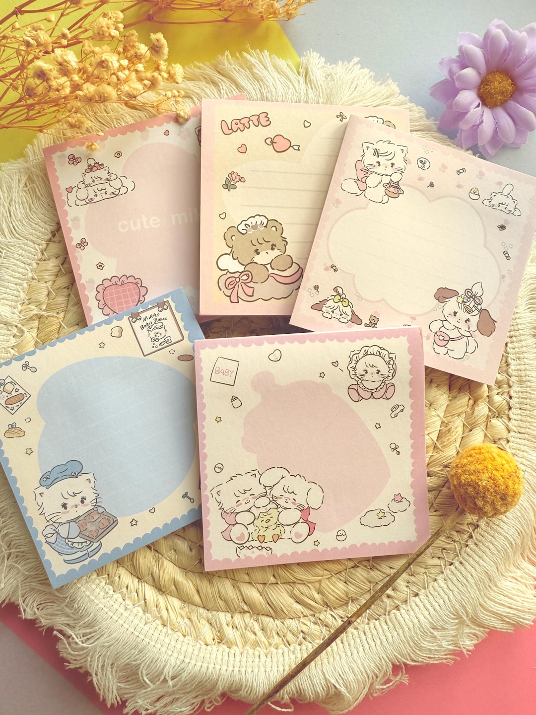 Cute Cat Sticky Memo Pad Set, Cartoon Memo Pad, Kawaii Animal Notes ...