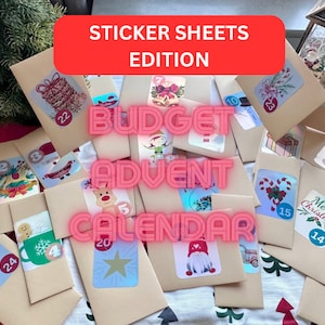 Budget Advent Calendar Sticker Sheets 24 days Sticker Advent Calendar for kids and adults, Advent Calendar Stationary Set image 1