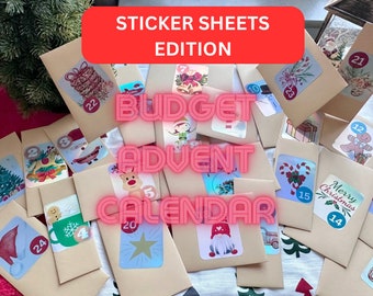 Budget adventskalender stickervellen - 24 dagen sticker adventskalender voor kinderen en volwassenen, adventskalender stationaire set