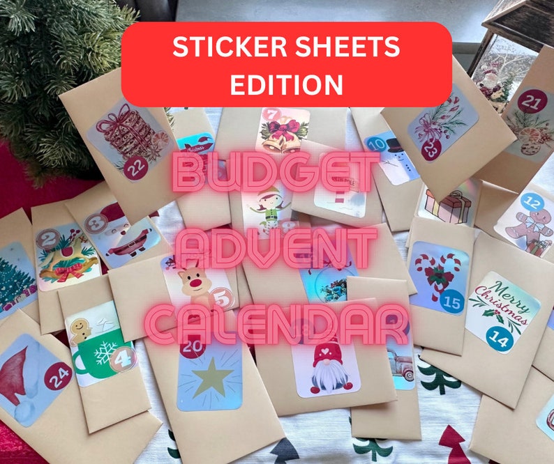 Budget Advent Calendar Sticker Sheets 24 days Sticker Advent Calendar for kids and adults, Advent Calendar Stationary Set image 1