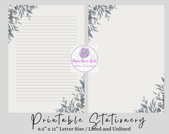 Printable Writing Paper, PRINTABLE Stationery, Printable Stationary, Gray Botanical Letter Writing Paper, Writing Set, Notepaper, Penpal