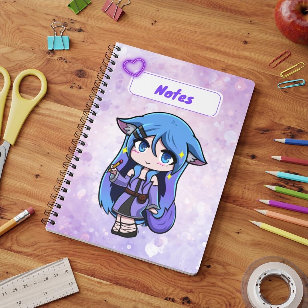 Chibi Japanese Anime Purple Girl Wirobound Softcover A5 Notebook ...
