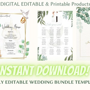 Minimalist Wedding Reception Bundle Template Set, Wedding Bundle Download, Editable Modern Wedding Template, Instant Download, Canva