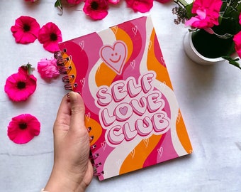 Cuadernos espirales / Diario lindo y estético de vibraciones positivas / Cuaderno de tapa blanda del club de amor propio / Cuaderno de salud mental