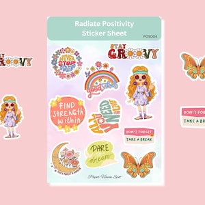 Feuille d'autocollants inspirants, citation positive, autocollants motivants pour ordinateur portable, feuille d'autocollants affirmation, stickers groovy V.4