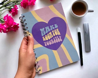 Spiral notebooks | Cute, aesthetic positive vibes journal | Make room for yourself softcover notebook | Mental health notebook