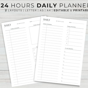 24 Hour Daily Planner Printable, Hourly Planner, Military Time Plan, Time Blocking Template, Work Day Schedule, Productivity Checklist
