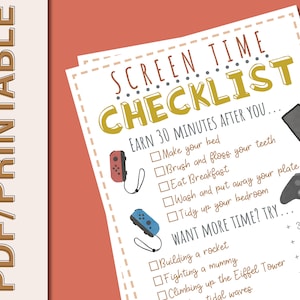 Screen Time Checklist | Editable | Printable | Screen Chart | Screen Time Tracker | Screen Time | Chore Checklist | Chore List