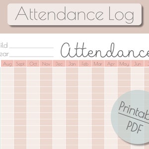 Attendance Log | Homeschool | For Teachers | For Students | Log | Chart | Printable | PDF | Letter Size