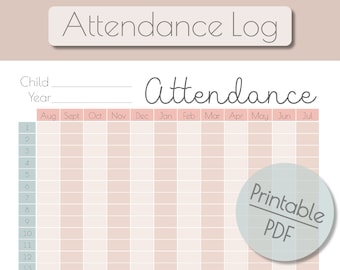 Attendance Log | Homeschool | For Teachers | For Students | Log | Chart | Printable | PDF | Letter Size