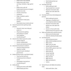 Wedding Photography Shot List