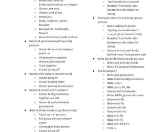 Wedding Photography Shot List